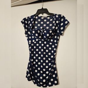 Charlotte Russe Blue and White Polka Dot Tie Front Blouse